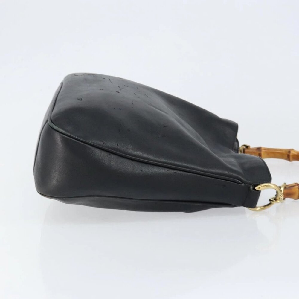 GUCCI Bamboo Hand Bag Leather Black Gold - Picture 6 of 16